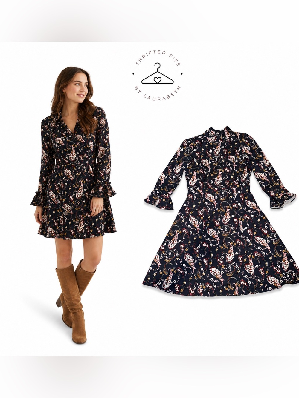 Slate & Willow Navy Paisley Floral Midi Dress